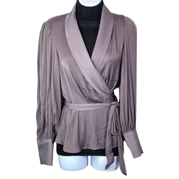 Banana Republic Tops - Banana Republic Womens Purple Wrap Top W Waist Tie Button Sleeve Cuffs Med NWT